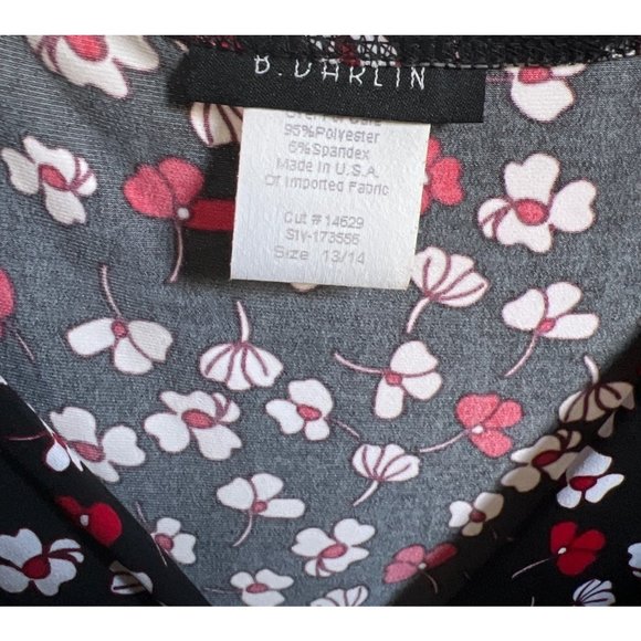 B Darlin Red and Black Flower Print Dress Size 13/14 - Picture 3 of 3